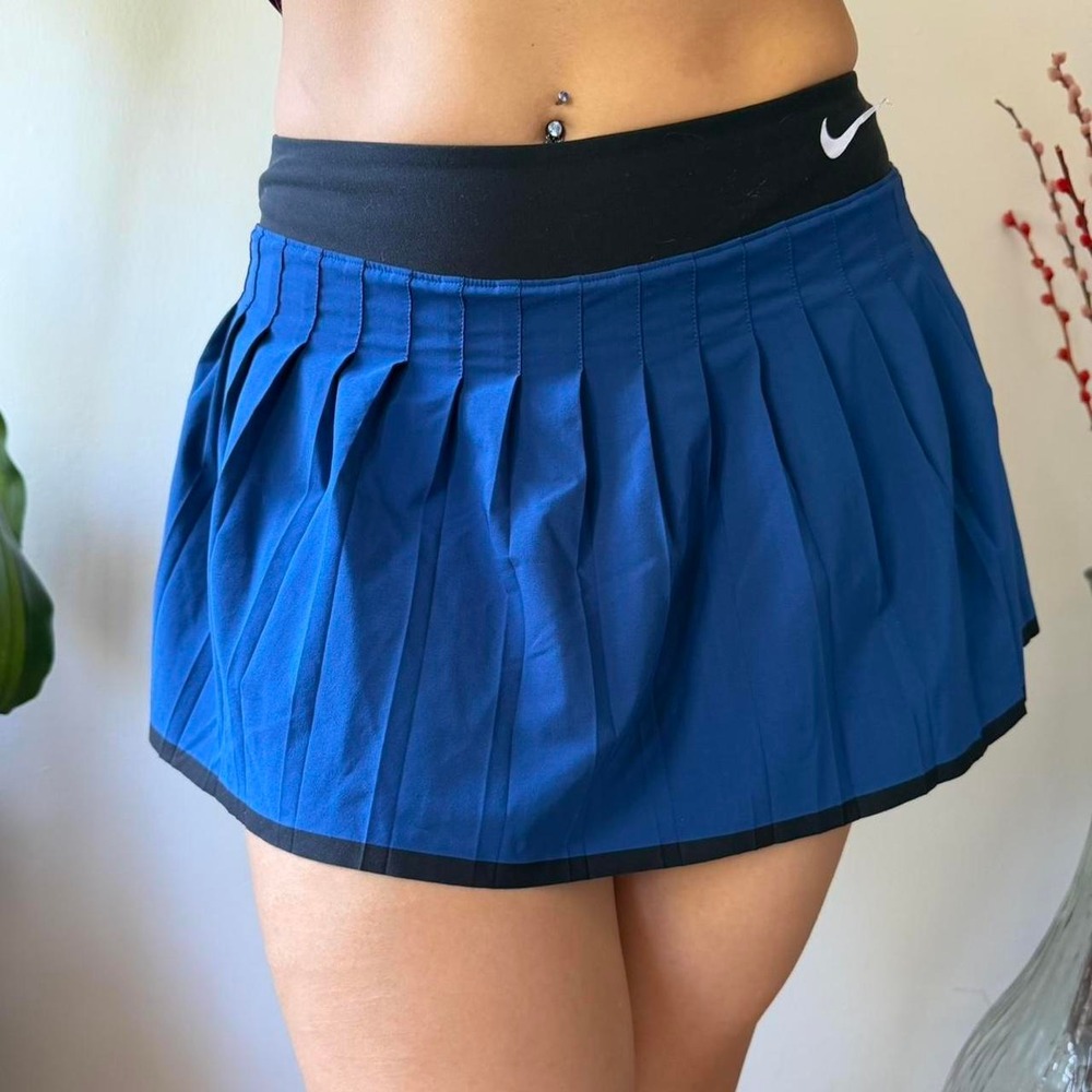 Nike Dri-FIT Blue Pleated Tennis Skort Black Waistband Y2K Blokette Skirt Medium